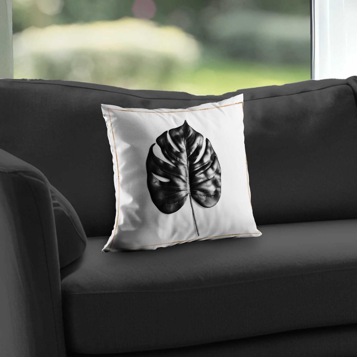 C1PC1414IGCLAB 14 x 14 in. Split Leaf Philodendron Throw - Gold Lines Livingroom Decor