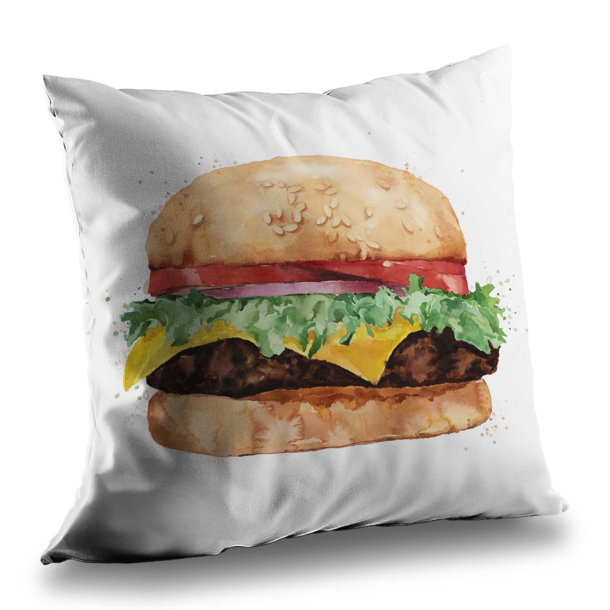 C1PC1414R8MLGI 14 x 14 in. Watercolor All Dressed Cheeseburger Throw - Poly Twill Decor