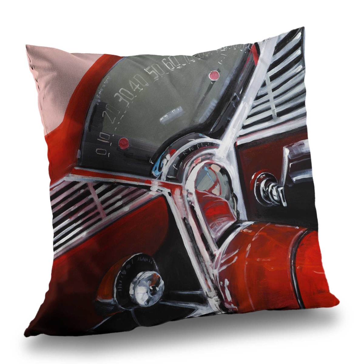 C1PC1414W2CF6B 14 x 14 in. Vintage Red Car Dashboard Throw - Contemporary Poly Twill