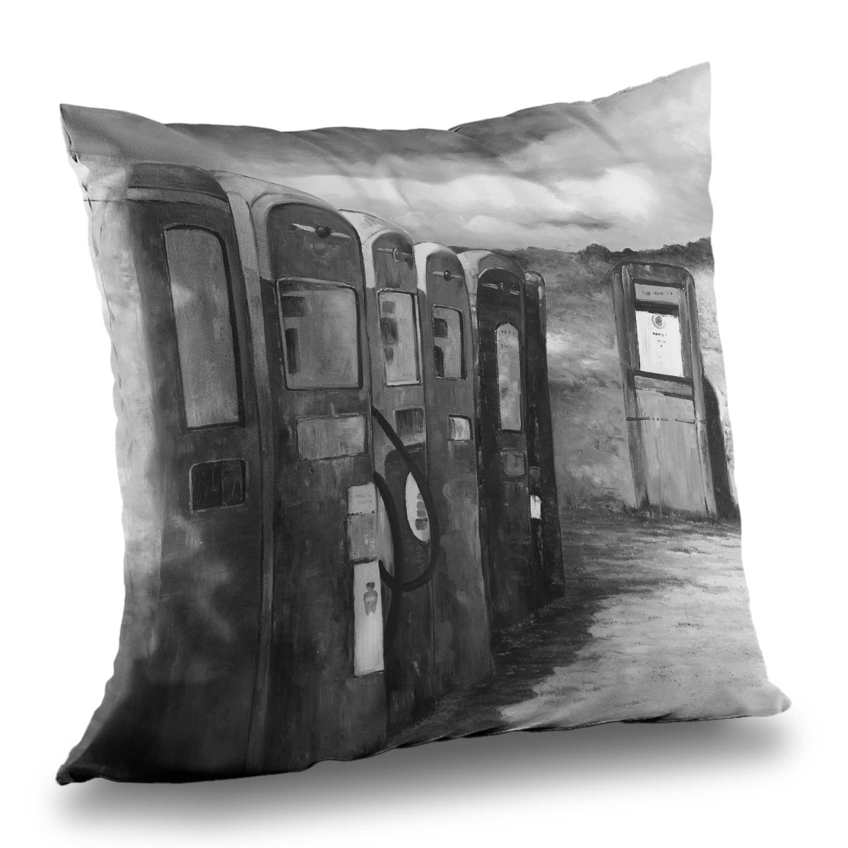C1PC1414YGVWXE 14 x 14 in. Old Gas Pumps - Monochrome Object Poly Twill Throw - Decor