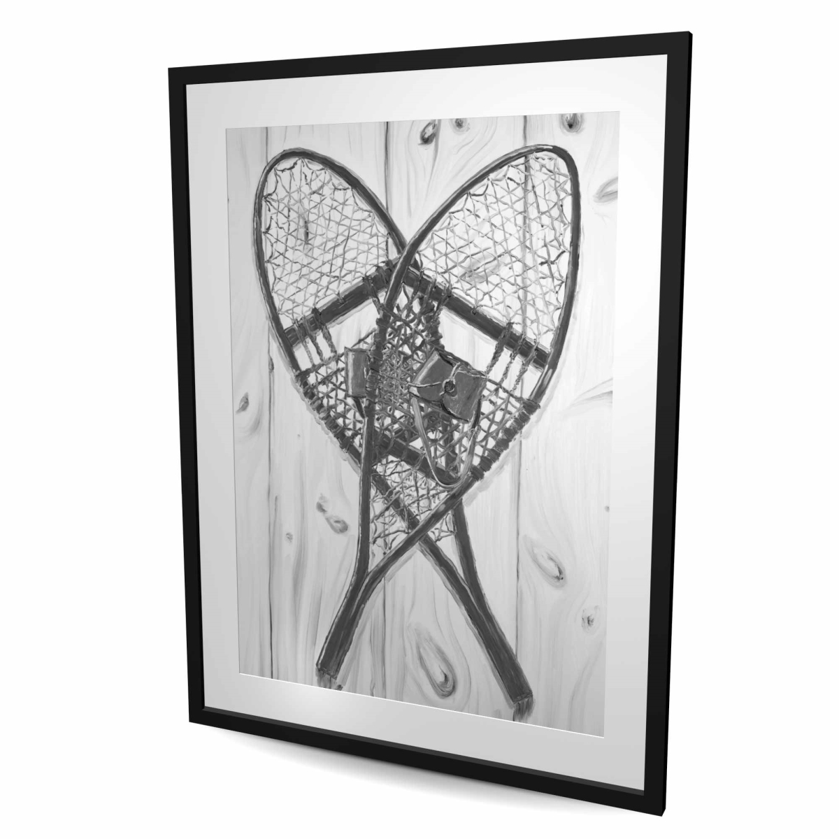 C1FM3648RJ7X7U 36 x 48 in. Vintage Monochrome Wood Snowshoes Wall Art - Rustic Home Decor Print