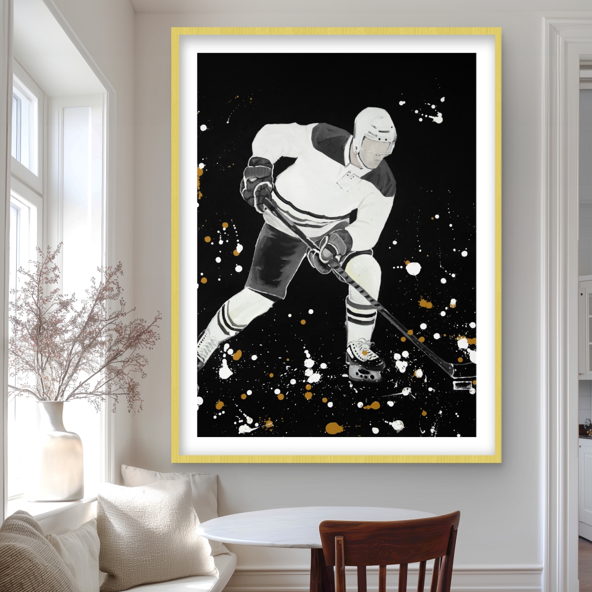 C1FM3648VX2KYJ 36 x 48 in. Hockey Player In Action - Framed Print Wall Art for Man Cave Decor