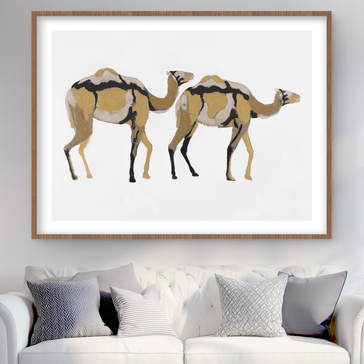 C1FM3648WGT5P2 36 x 48 in. Two Abstract Dromedars - Framed Matted Print Wall Art for Home Decor