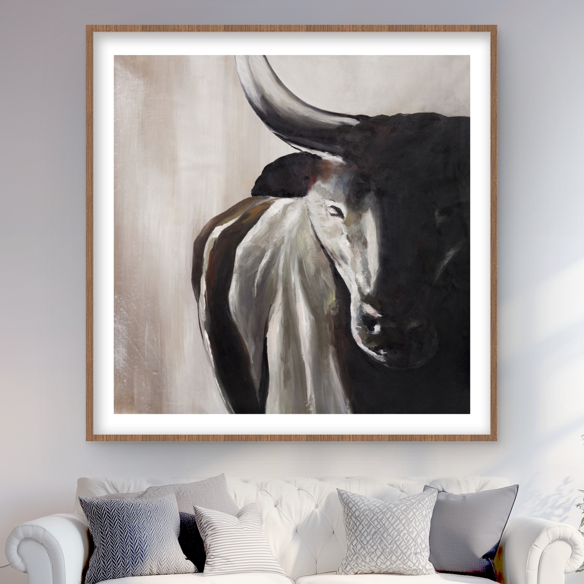 C1FM48485PDPVF 48 x 48 in. Bull Head Front View - Framed Matted Print Wall Art for Home Decor
