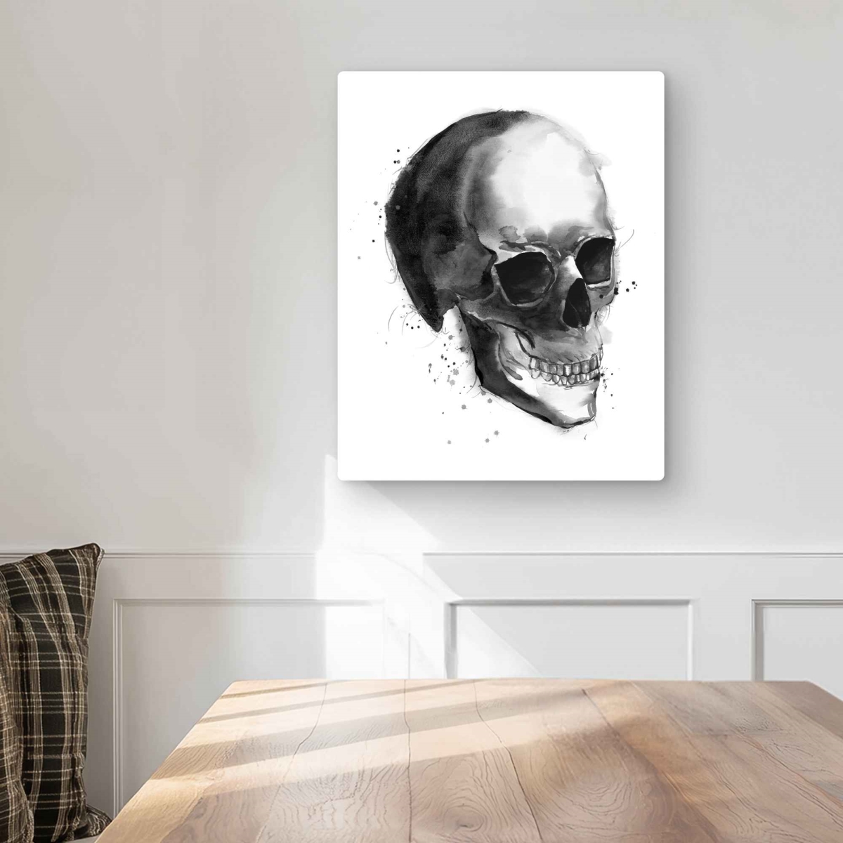C1MP1620CQWI1P 16 x 20 in. Black & White Skull - Metal Print Wall Art for Man Cave Decor