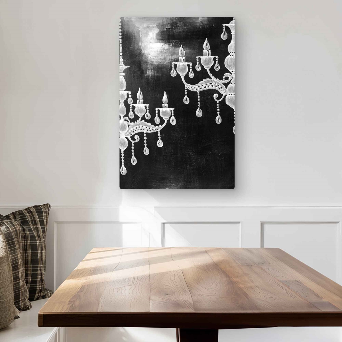 C1MP2030NMV69Y 20 x 30 in. White Chandeliers Wall Art - Black & White Still Life Metal Print