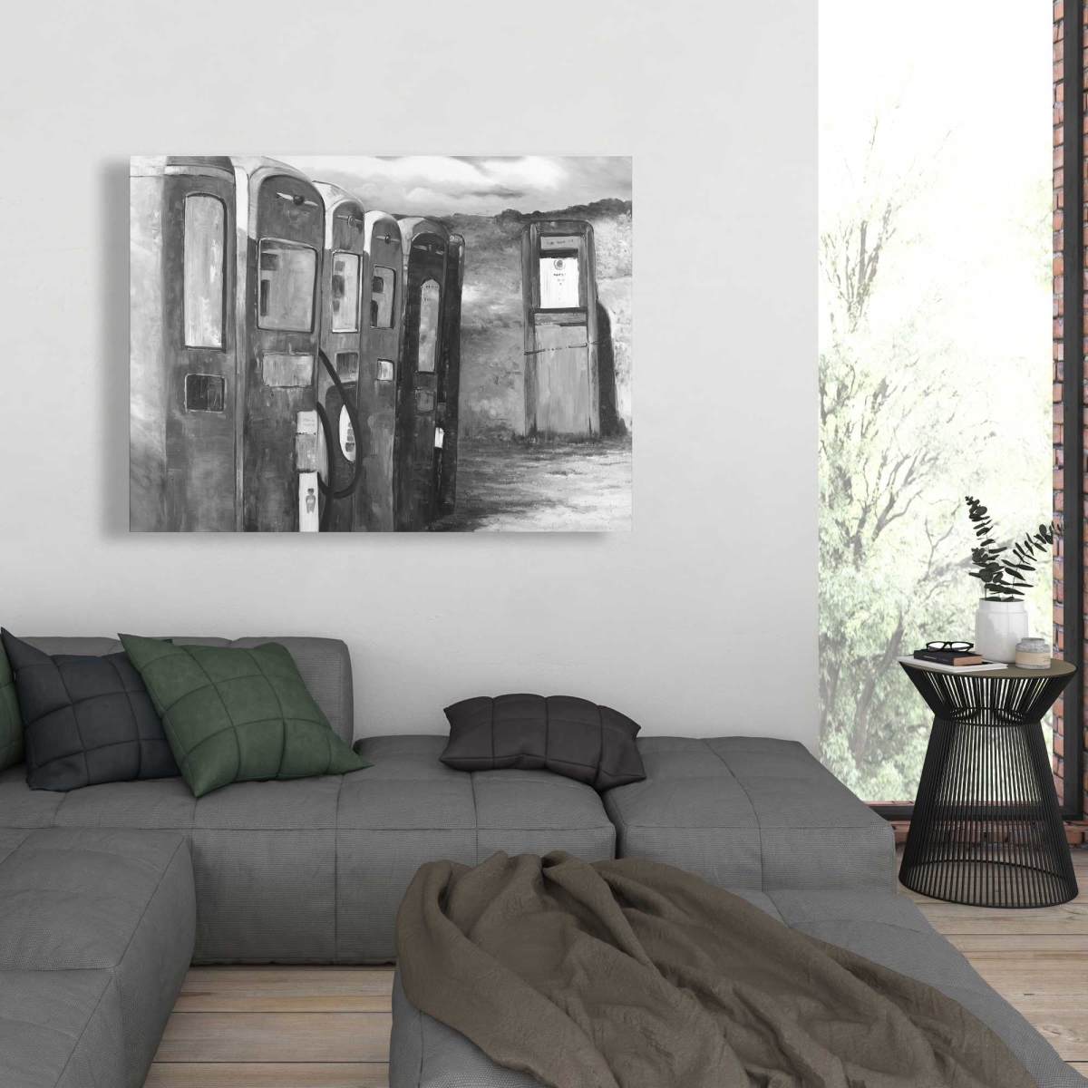 C1RC3648G2LQUO 36 x 48 in. Old Gas Pumps - Still Life Black Canvas Art for Home Decor