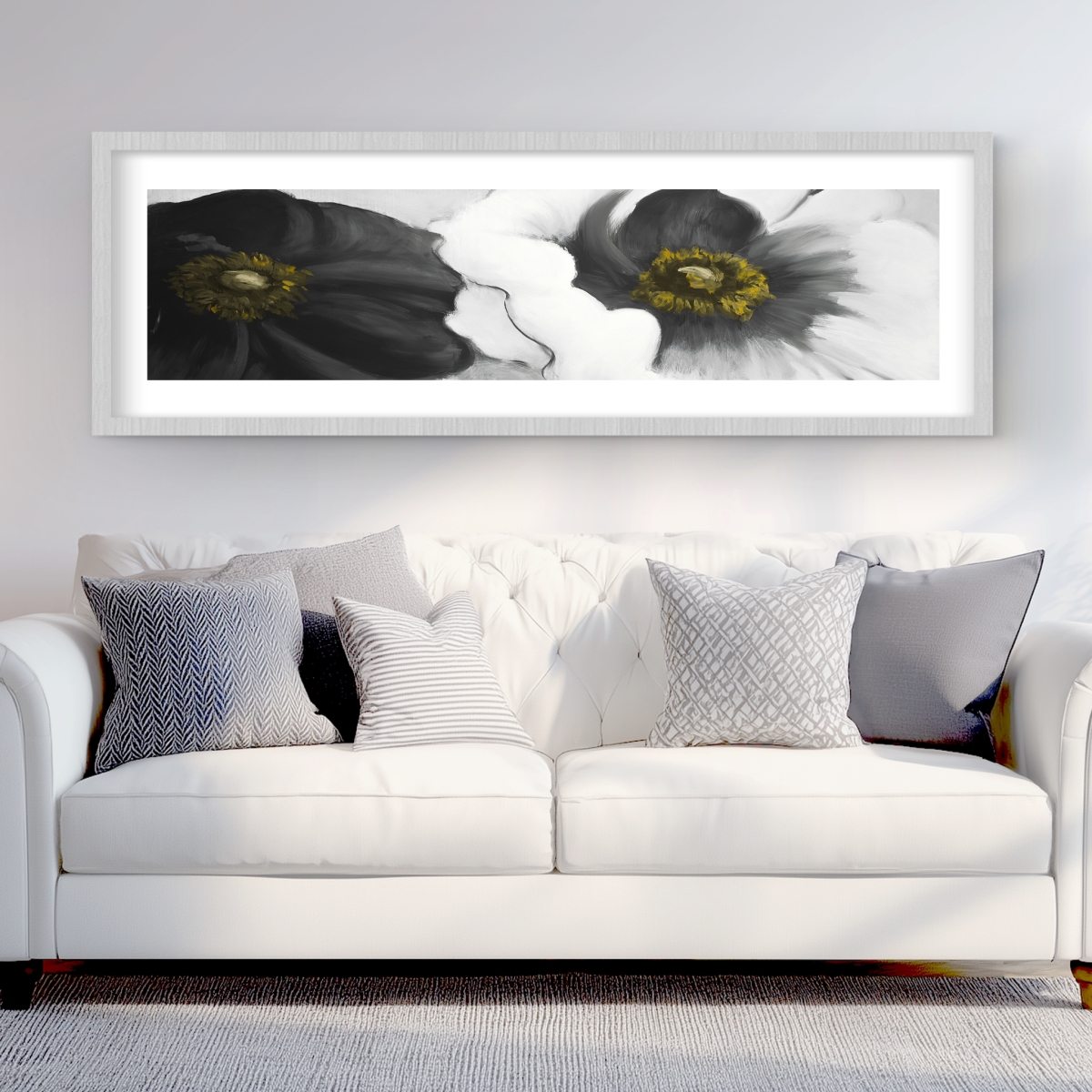 C1FM2060NG6FNE 20 x 60 in. Assorted White Flowers - Gray Framed Matted Print Wall Art for Decor