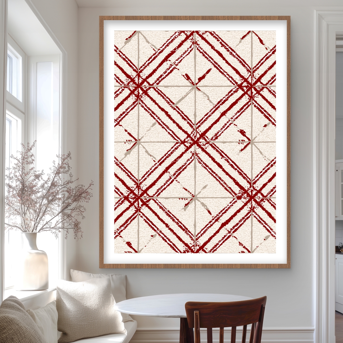 C1FM36485CX5FC 36 x 48 in. Red Lines Pattern - White Framed Matted Print Wall Art - Home Decor