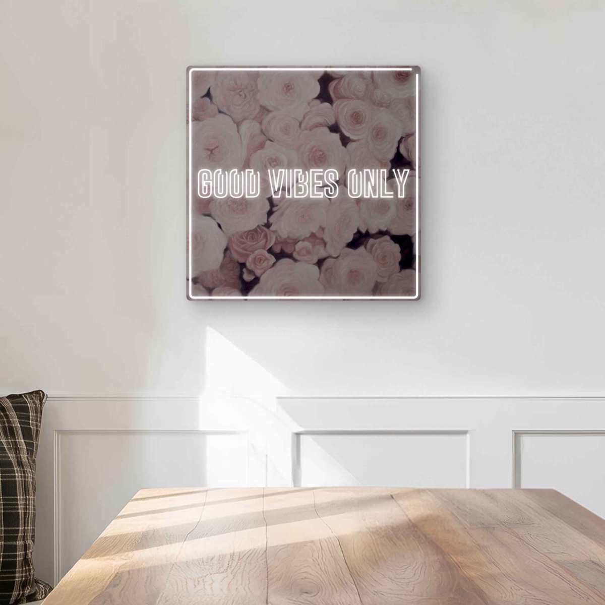 C1MP16163DQGV6 16 x 16 in. Good Vibes Only - Roses - Modern Metal Print Wall Art for Living Room