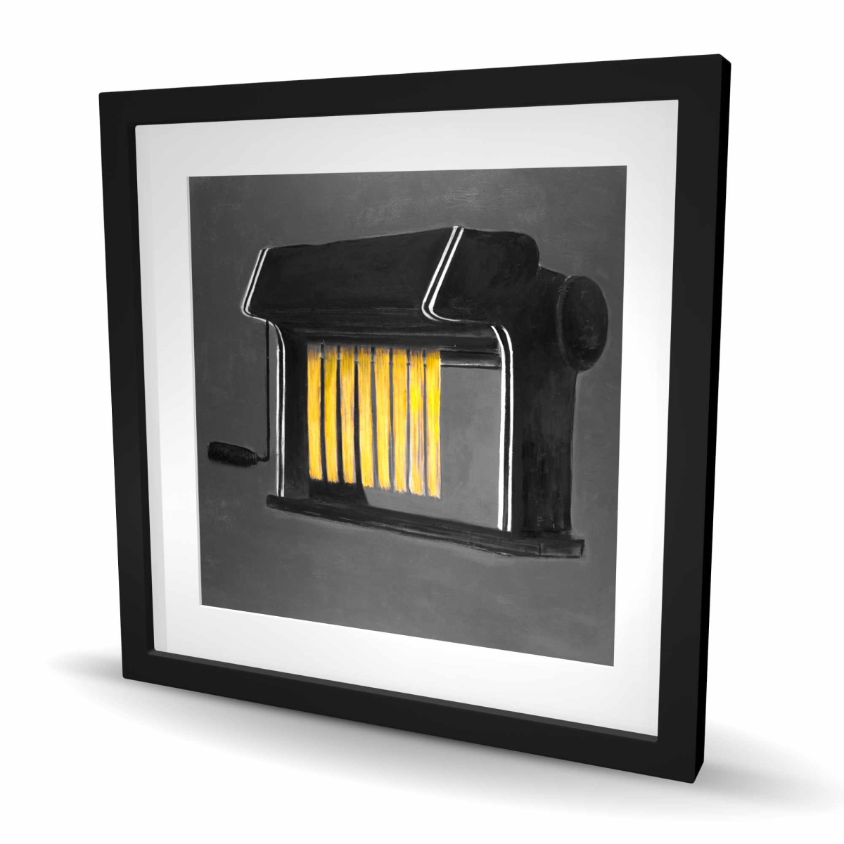 C1FM2424RNH0B2 24 x 24 in. Fresh Pasta Machine - Black Framed Matted Print Wall Art - Home Decor