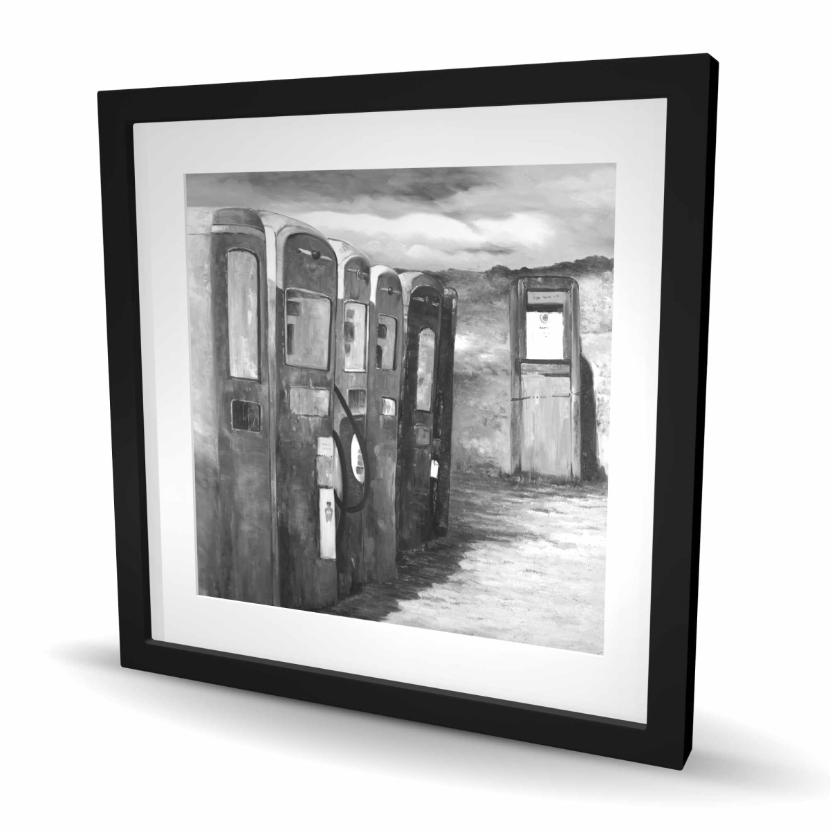 C1FM2424TM0V29 24 x 24 in. Old Gas Pumps - Framed Matted Print Wall Art - Home Decor Still Life