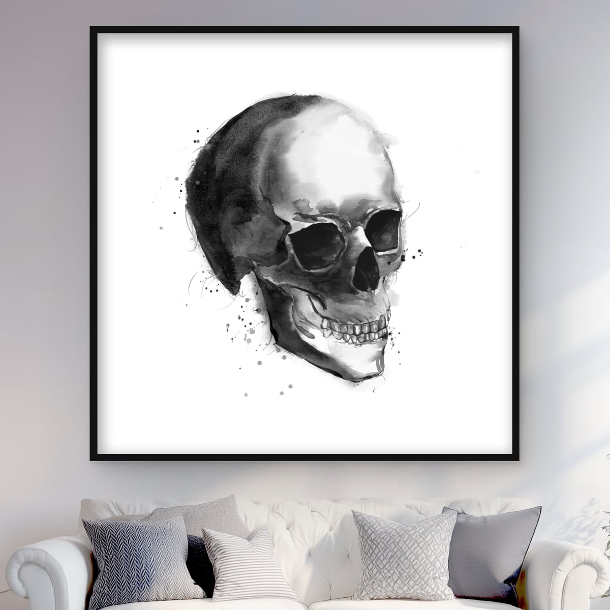 C1FM4848UDX00P Black & White Skull - Framed Matted Print Wall Art for Home Decor - 48 x 48 in.