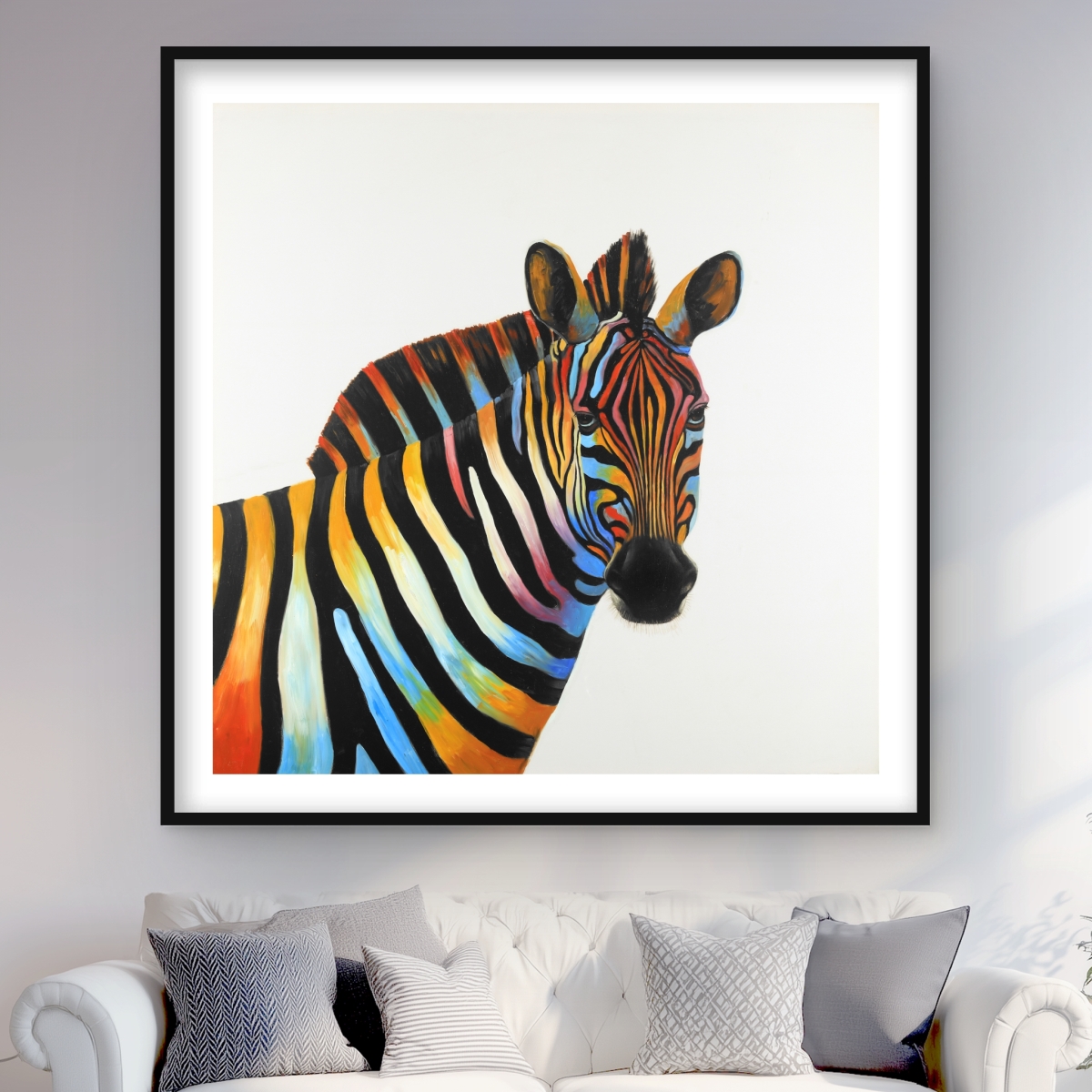 C1FM4848VKL407 48 x 48 in. Colorful Zebra Profile View Framed Matted Print Wall Art - Home Decor