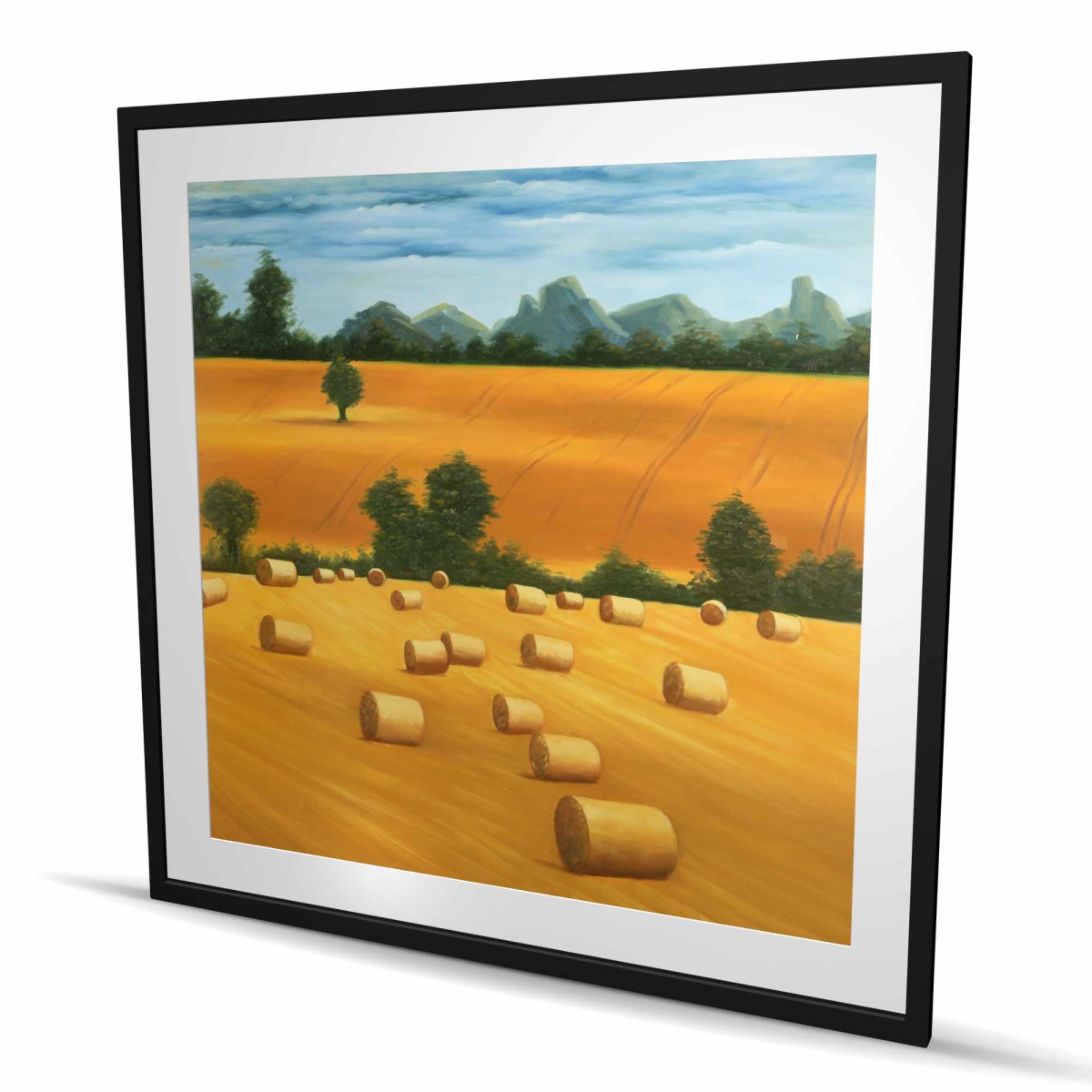 C1FM4848VOOKU8 48 x 48 in. Hay Bale Fields - Landscapes Mountains Framed Matted Print Wall Art