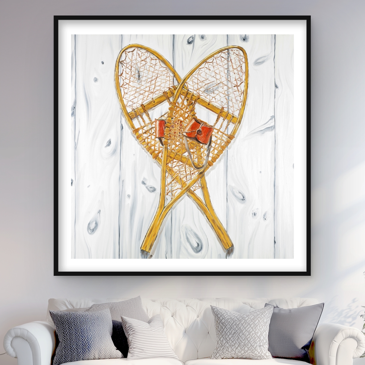 C1FM4848W7UPPM 48 x 48 in. Vintage Wood Snowshoes Print Wall Art - Beige Man Cave Decor