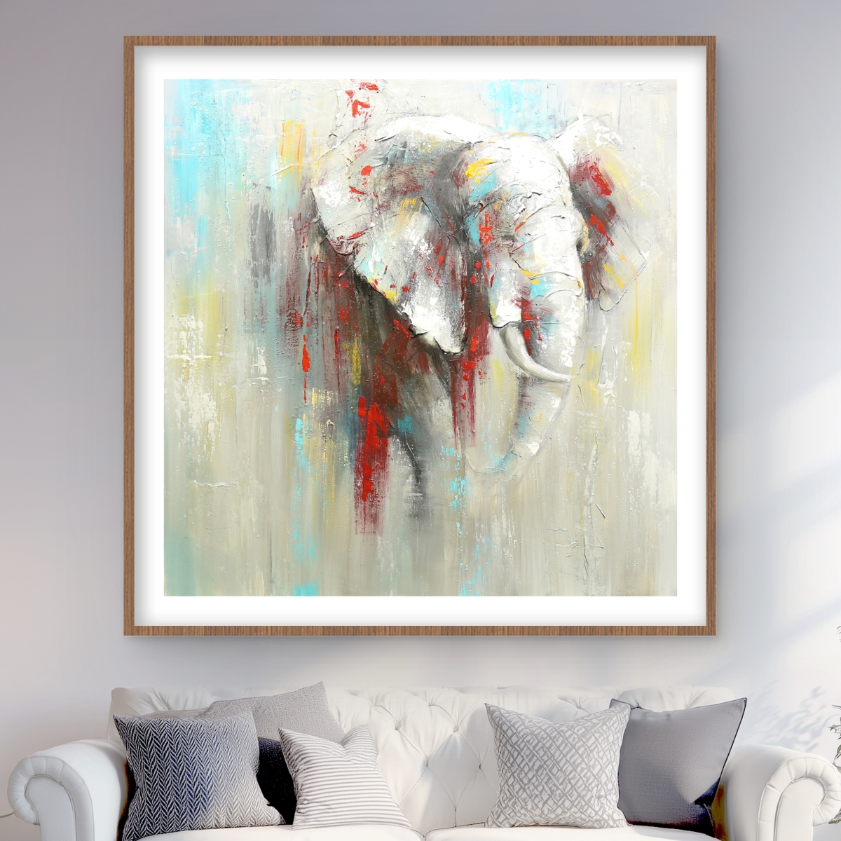 C1FM4848XK1L4Z 48 x 48 in. Abstract Elephant with Paint Splash - Framed Matted Print Wall Art