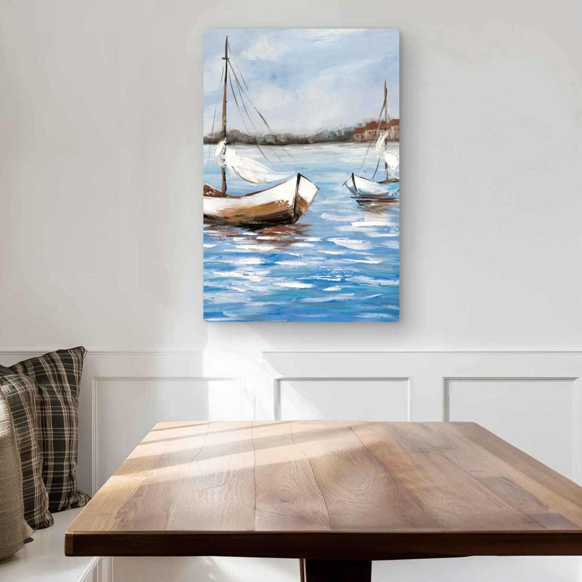 C1MP2030BG9Z9I 20 x 30 in. Coastal Waves Metal Print Wall Art - Two Boats on the Water Decor