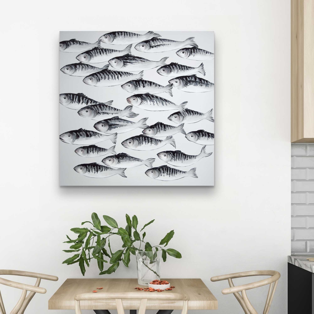 C1RC323292X9JR 32 x 32 in. Gray School of Fish - Sea Monochrome Canvas for Home Decor