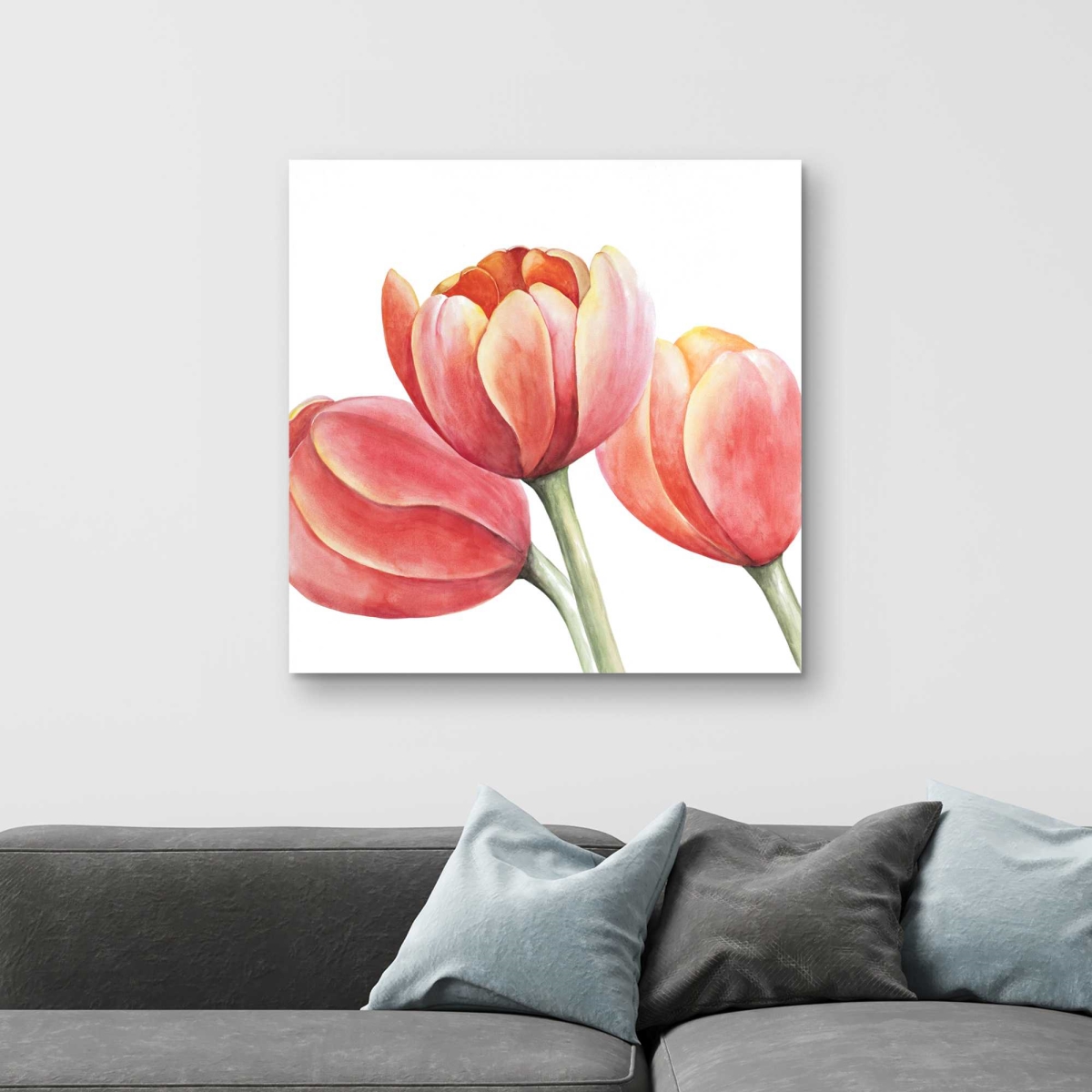 C1RC3232HC7PHU 32 x 32 in. Three Tulips Closeup - Rustic Canvas Home Decor Art