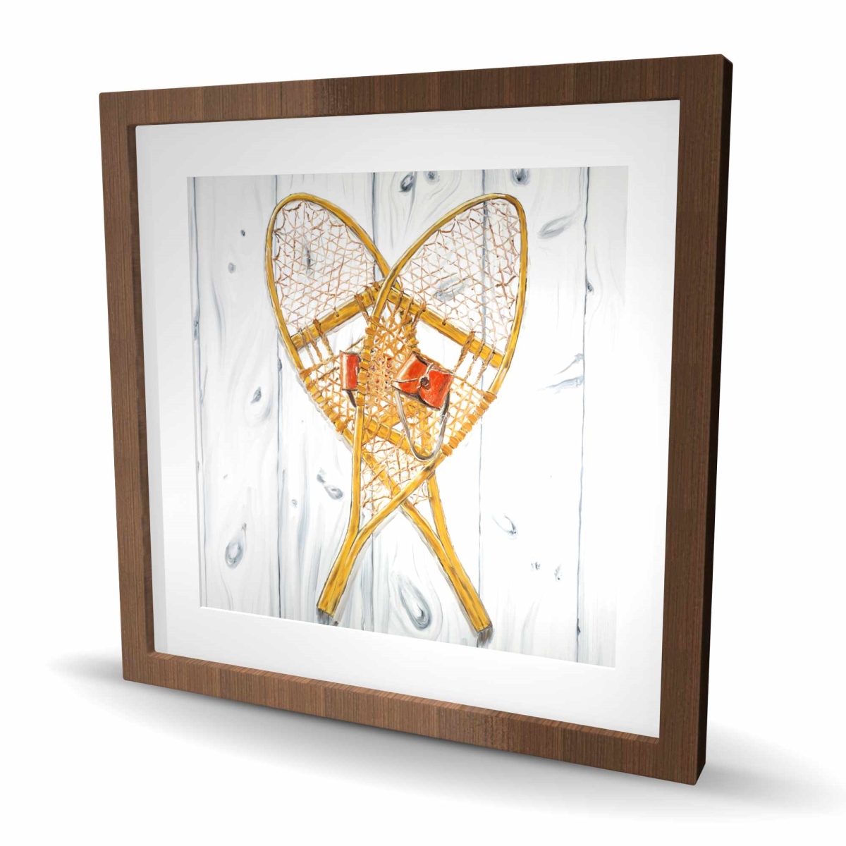 C1FM2424MA87Q9 24 x 24 in. Vintage Wood Snowshoes Print Wall Art - Framed Matted Home Decor