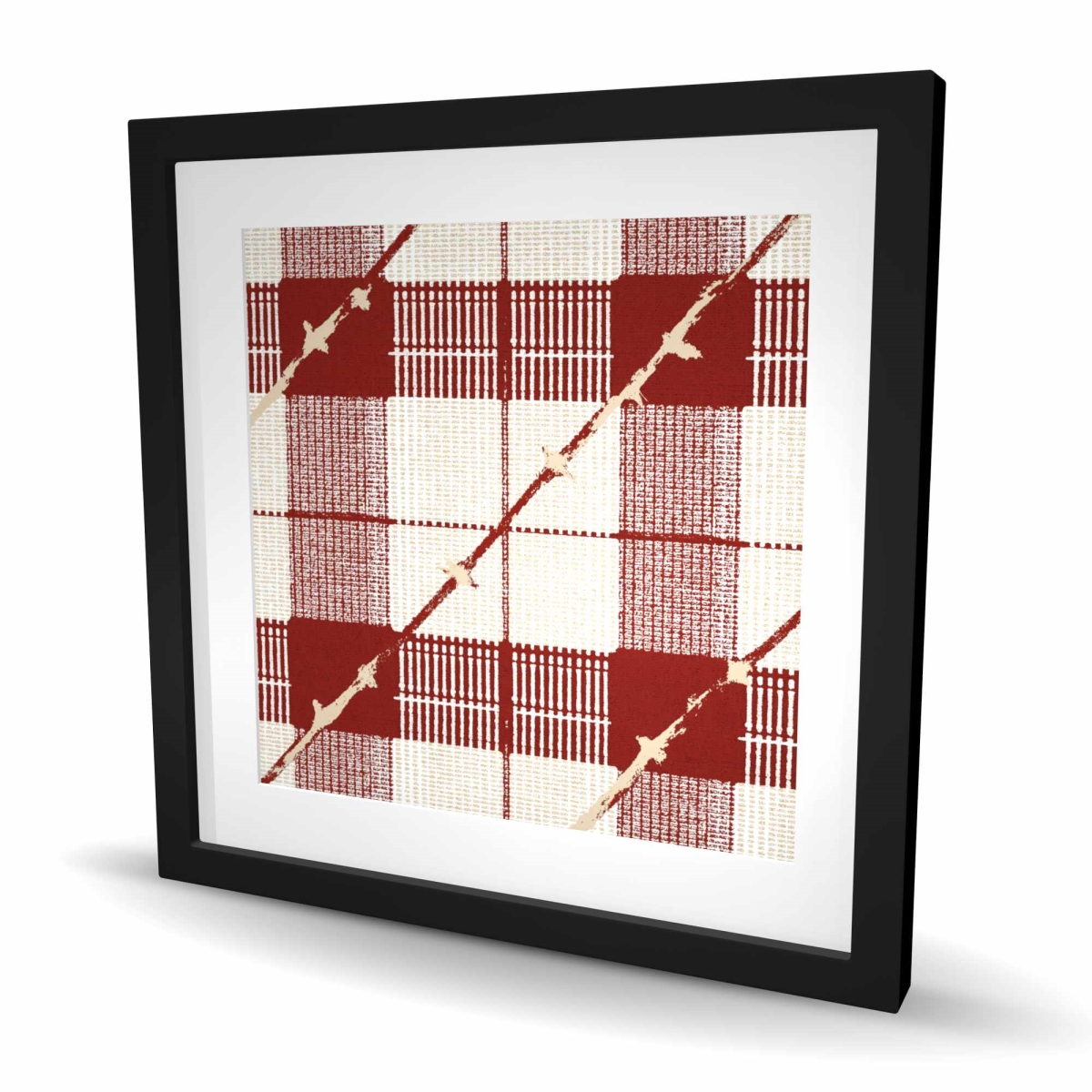 C1FM2424NEMQXU 24 x 24 in. Red Square Pattern - Beige Framed Matted Print Wall Art - Home Decor