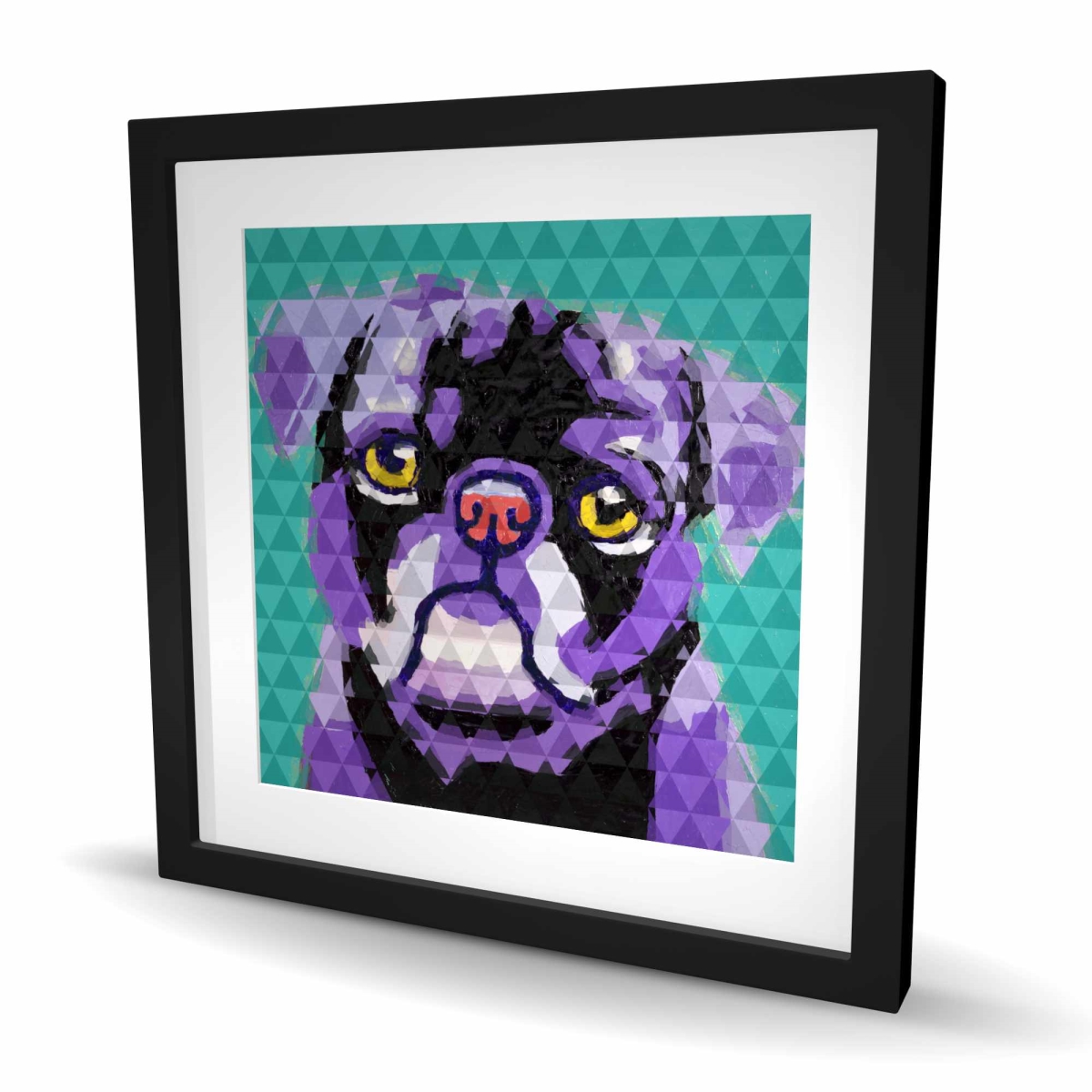 C1FM2424PPGX7K 24 x 24 in. Geometric Pug - Framed Matted Print Wall Art for Dog Bedroom Decor