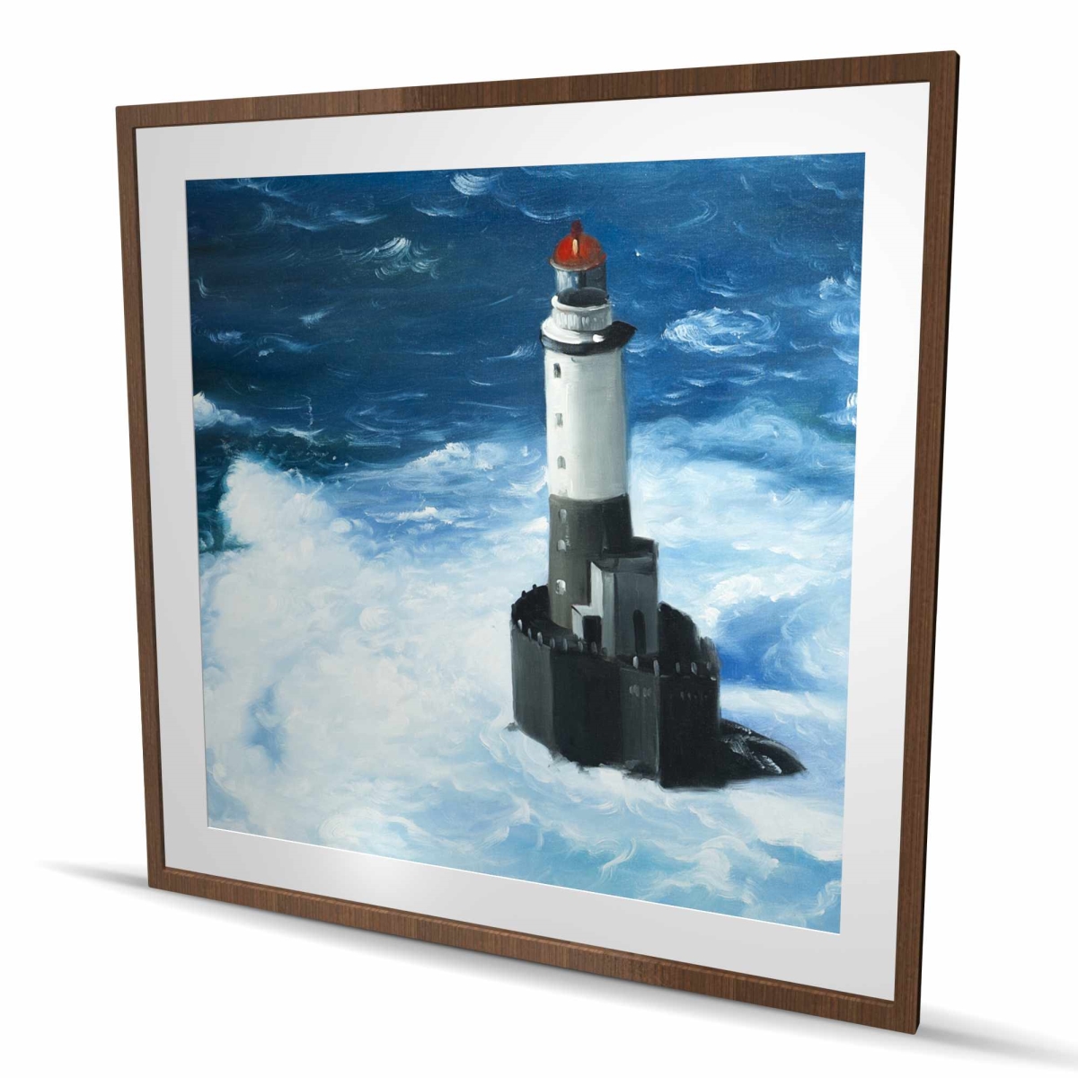 C1FM4848M7TG0G 48 x 48 in. Unleashed Waves On A Lighthouse Wall Art - Classic Blue Sea Print