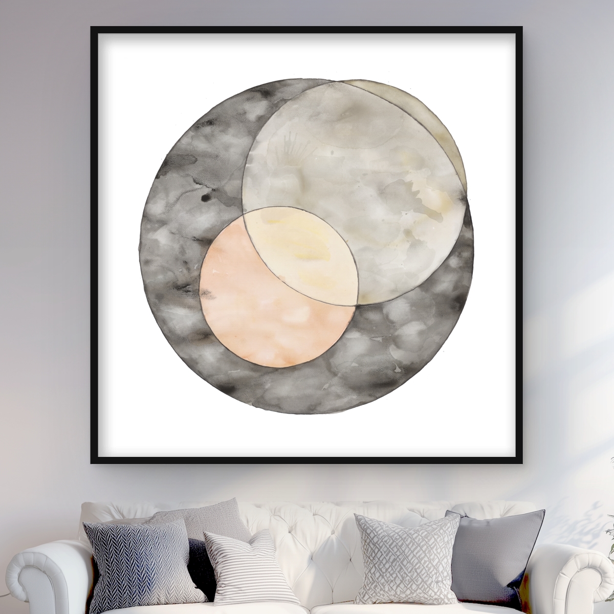 C1FM4848PHSM6S 48 x 48 in. Interlocking - Shapes Gray Framed Matted Print Wall Art - Home Decor