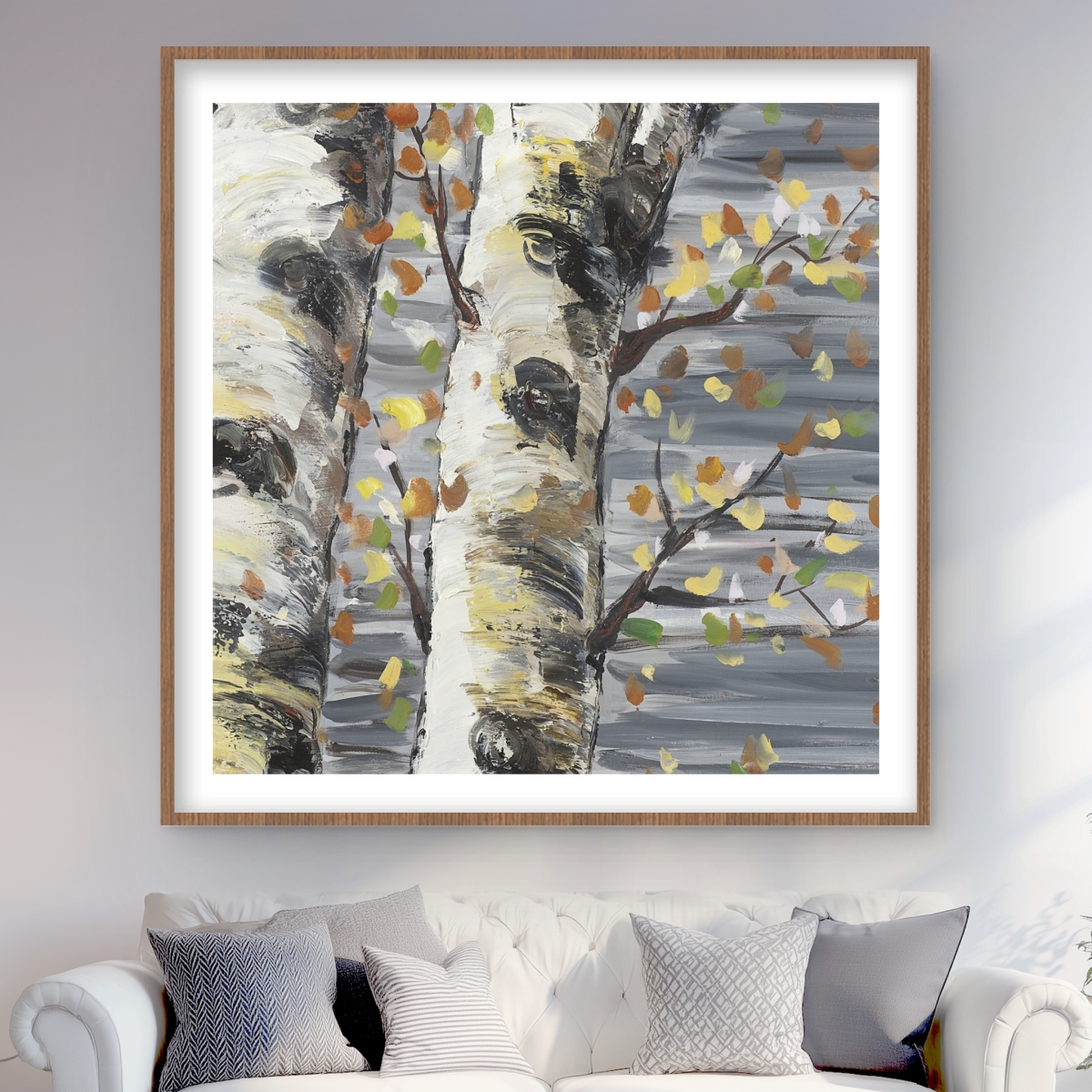 C1FM4848S486NY 48 x 48 in. Budding White Birches - Contemporary Bedroom Framed Print Wall Art