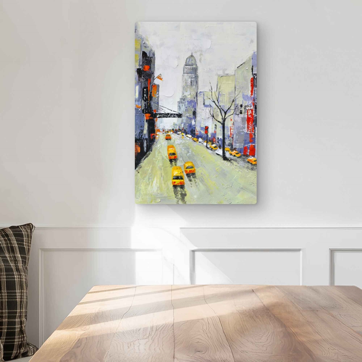 C1MP1218UT8Q0Y 12 x 18 in. Gray Street with Yellow Red Accents Wall Art - Blue Cities Metal Print