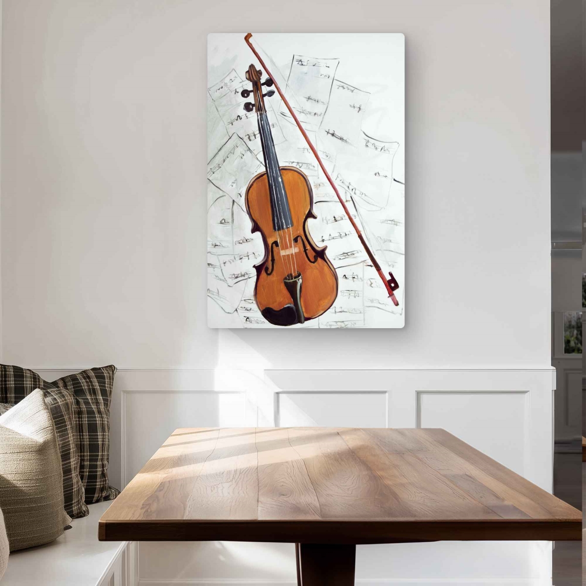 C1MP24366MQJI2 24 x 36 in. Violin On Music Sheet - Illustrative Metal Print Wall Art for Bedroom