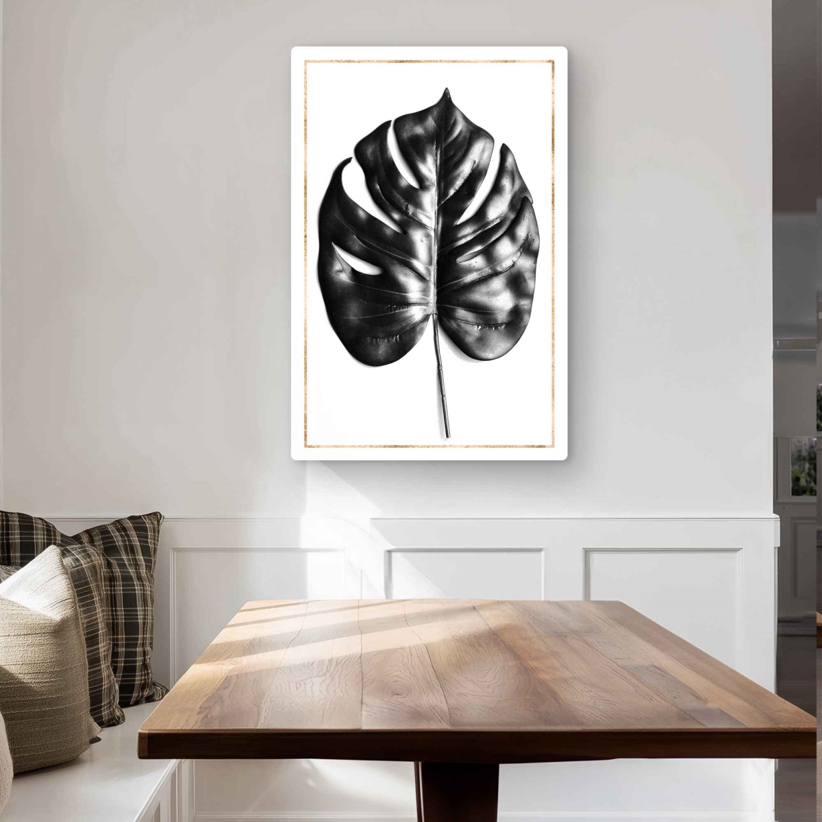 C1MP2436C8X3S4 24 x 36 in. Split Leaf Philodendron Metal Print Wall Art - Gold Lines Home Decor