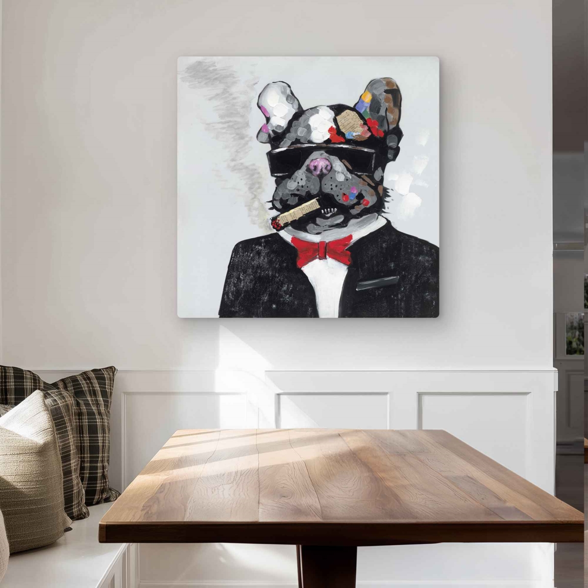 C1MP3232G1HUU5 32 x 32 in. Smoking Gangster Bulldog - Metal Print Wall Art for Man Cave Decor