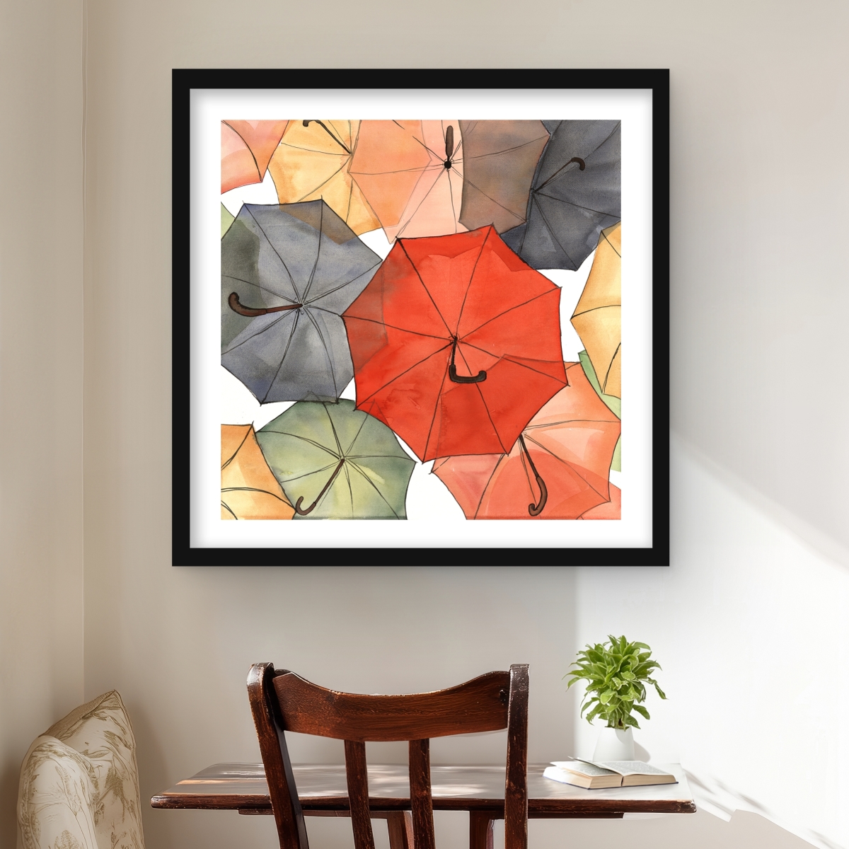 C1FM2424I6PVY5 24 x 24 in. The Umbrellas of Petit Champlain - Red Framed Matted Print Wall Art