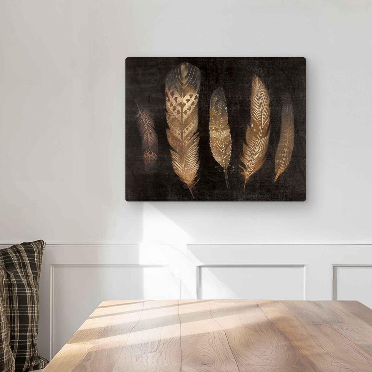 C1MP1620TBH892 16 x 20 in. Brown Feathers Wall Art - Bohemian Still Life Metal Print