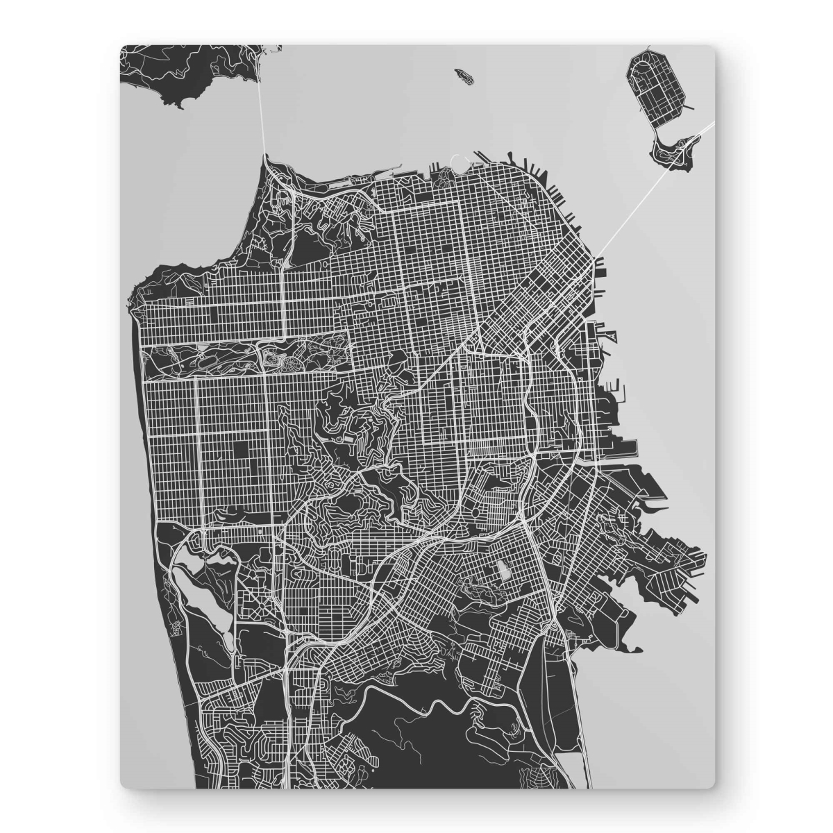 C1MP1620YB4YSI 16 x 20 in. San Francisco City Plan Wall Art - Gray Man Cave Metal Print Decor