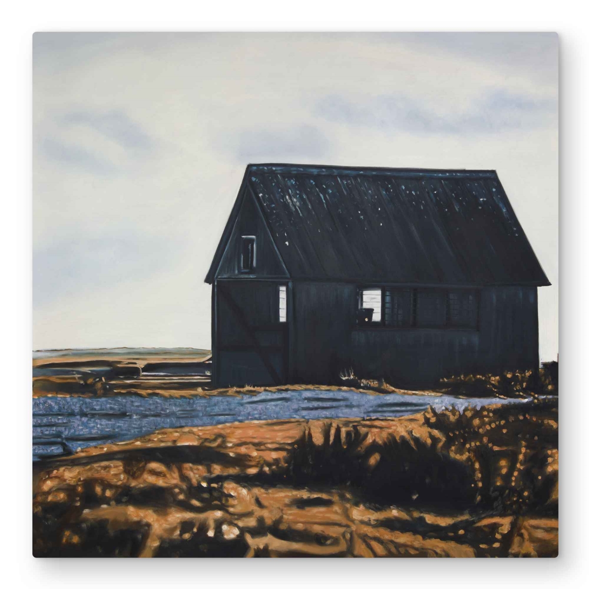 C1MP32329MCQ5P 32 x 32 in. Abandoned Barn - Blue Still Life Metal Print Wall Art for Home Decor