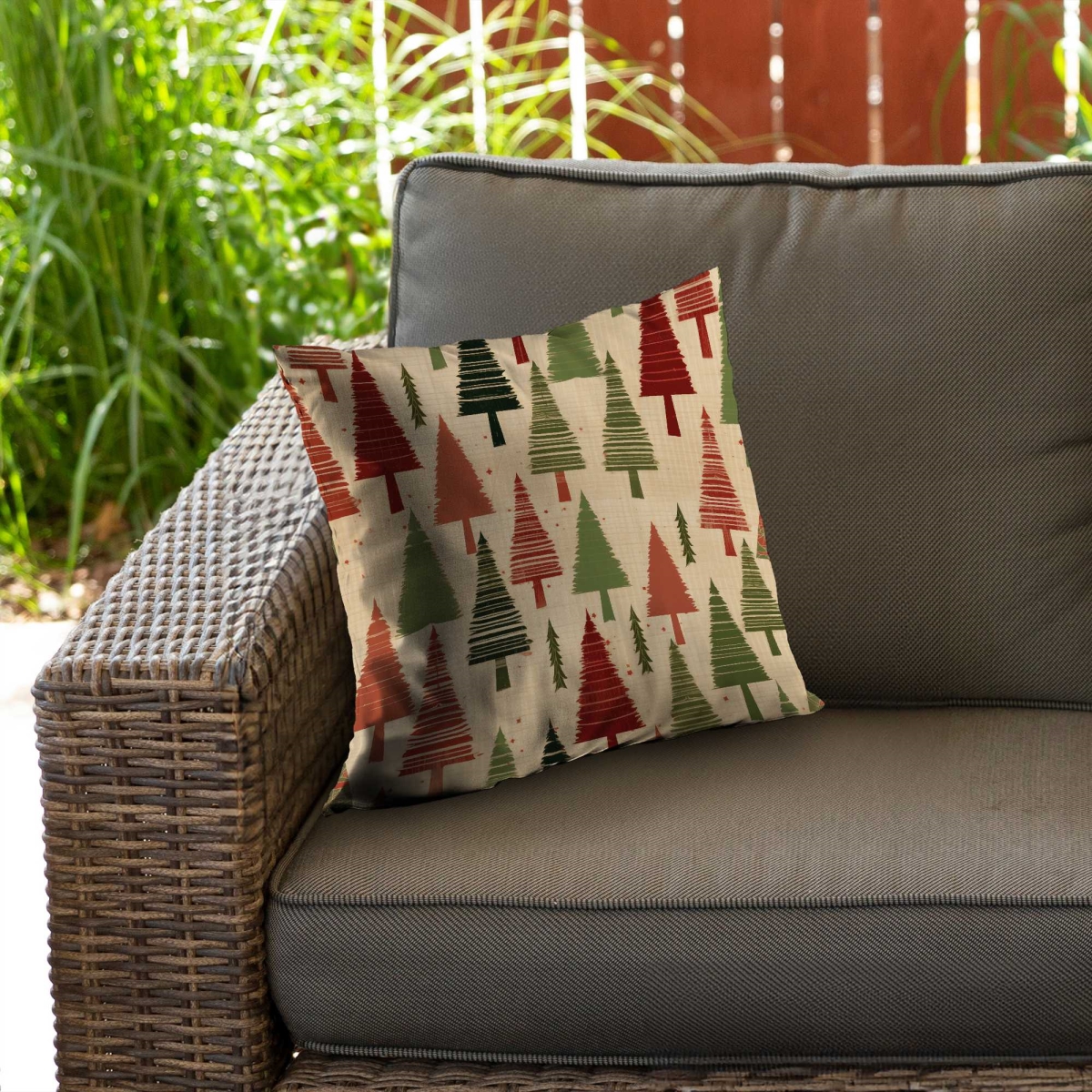 C1PO1818FE96IU 18 x 18 in. Christmas Tree Pattern Green Outdoor Throw Pillow - Decor