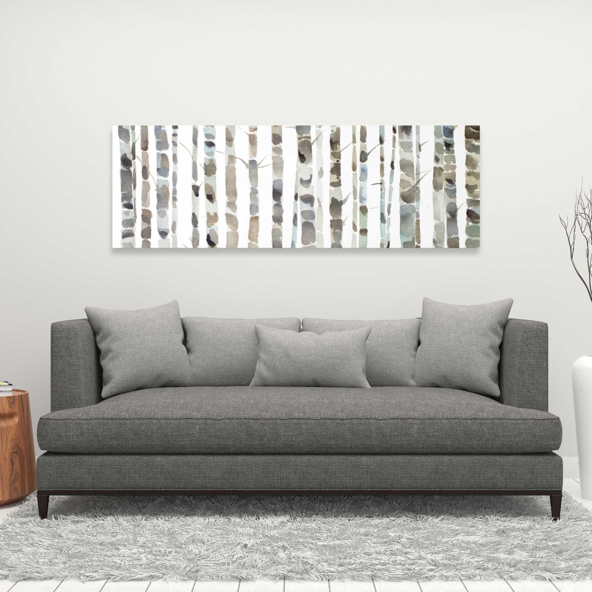 C1RC1648CMD5ZU 16 x 48 in. Watercolor Birch Tree Forest - Brown Landscape Canvas Decor