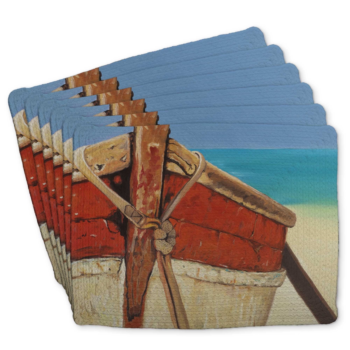 Picture of Begin Home Decor C6BP1418HD25U0 14 x 18 in. Tied Up Rowing Boat - Braided Polyester Placemat - Set of 6