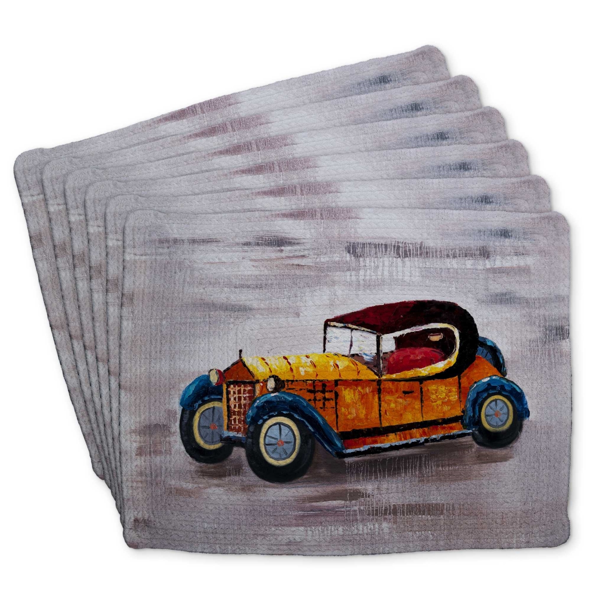 Picture of Begin Home Decor C6BP1418JQOJ35 14 x 18 in. Yellow Toy Car - Braided Polyester Placemat for Home Decor - Set of 6