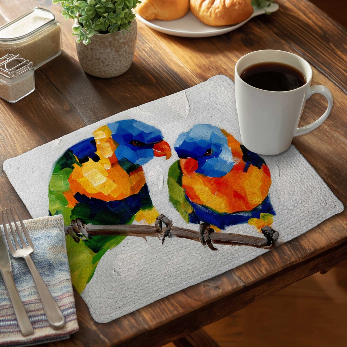 Picture of Begin Home Decor C6BP1418PYDR4A 14 x 18 in. Couple of Parrots Braided Polyester Placemat for Home Decor - Set of 6