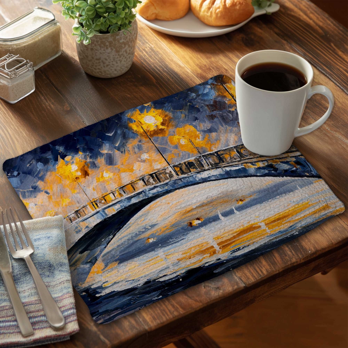 Picture of Begin Home Decor C6BP1418T2Q4EX 14 x 18 in. Bridge in the Moonlight - Braided Polyester Placemats - Set of 6