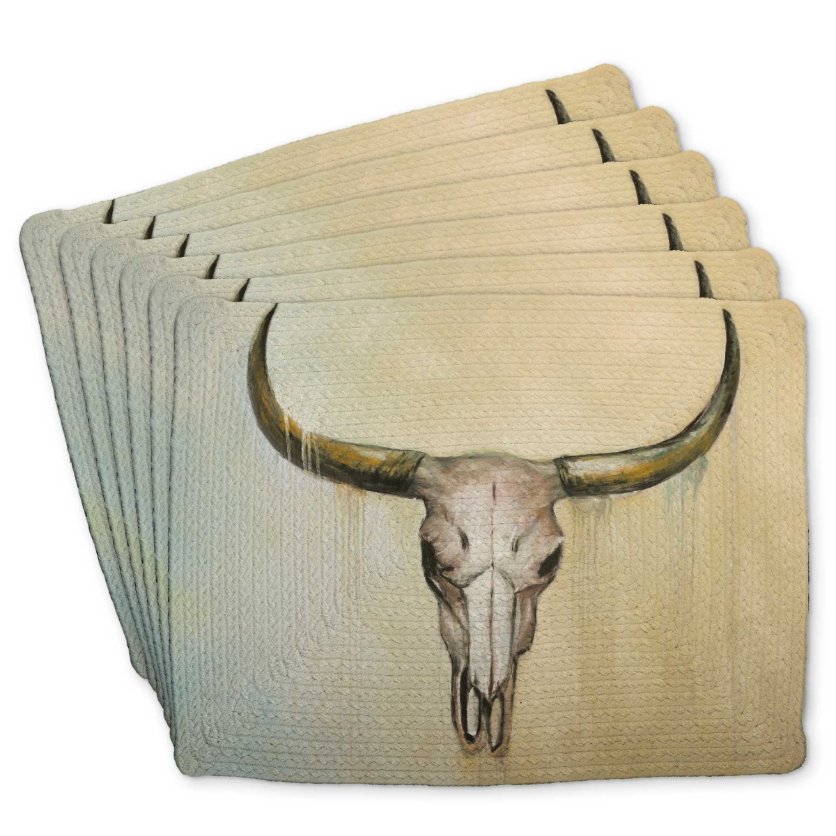 Picture of Begin Home Decor C6BP1418TVNOZZ 14 x 18 in. Cow Skull Braided Polyester Placemat - Home Decor Accent - Set of 6