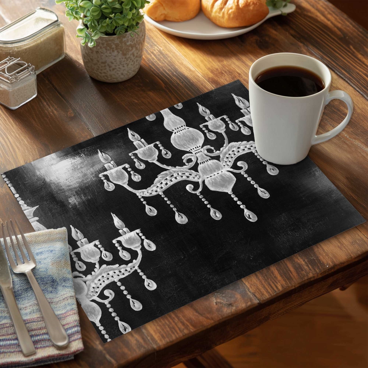 Picture of Begin Home Decor C6PP14181EGPDK 14 x 18 in. White Chandeliers Polyester Placemats - Elegant Home Decor - Set of 6
