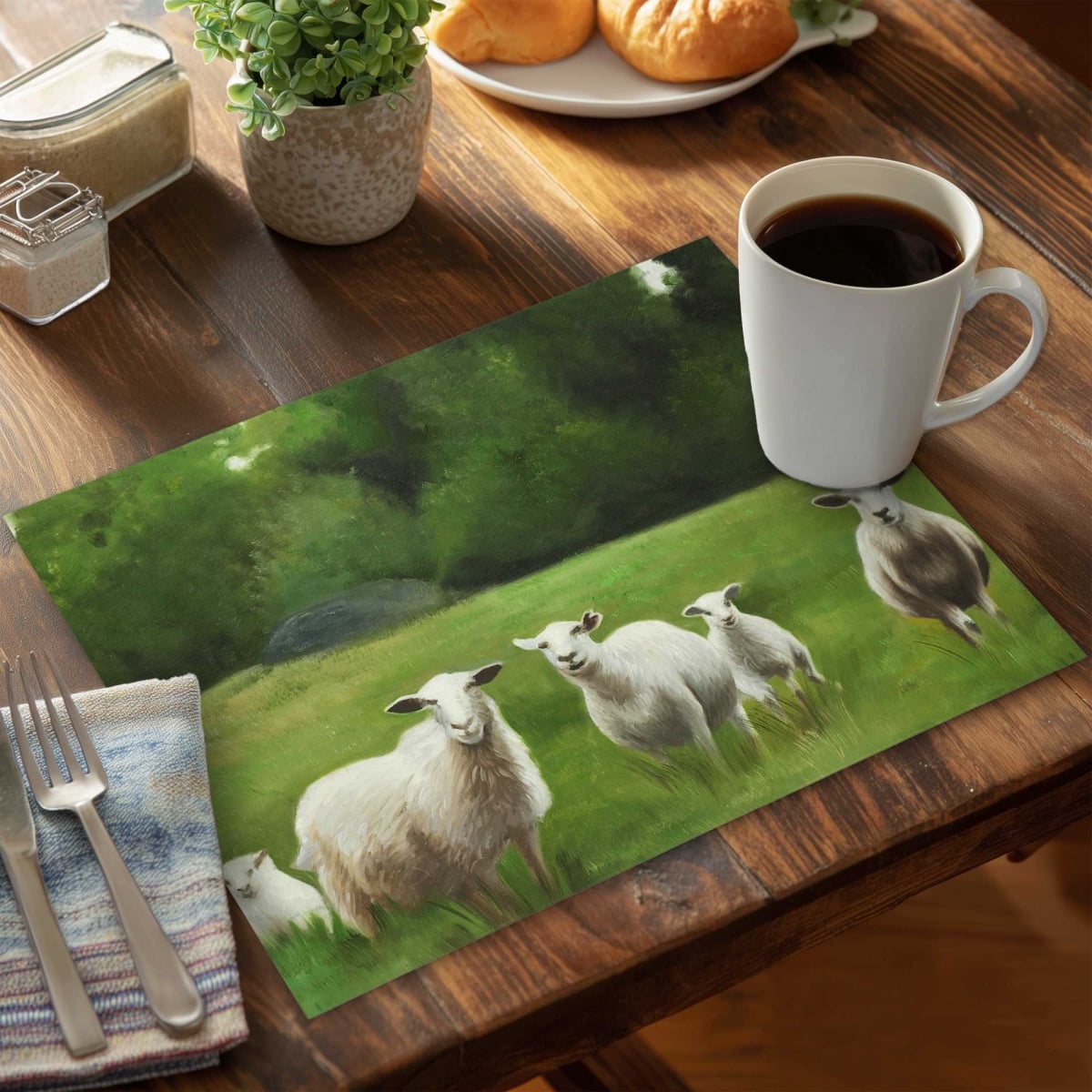 Picture of Begin Home Decor C6PP14182ABZSH 14 x 18 in. Fields of Sheep Polyester Placemat - Stylish Table - Set of 6