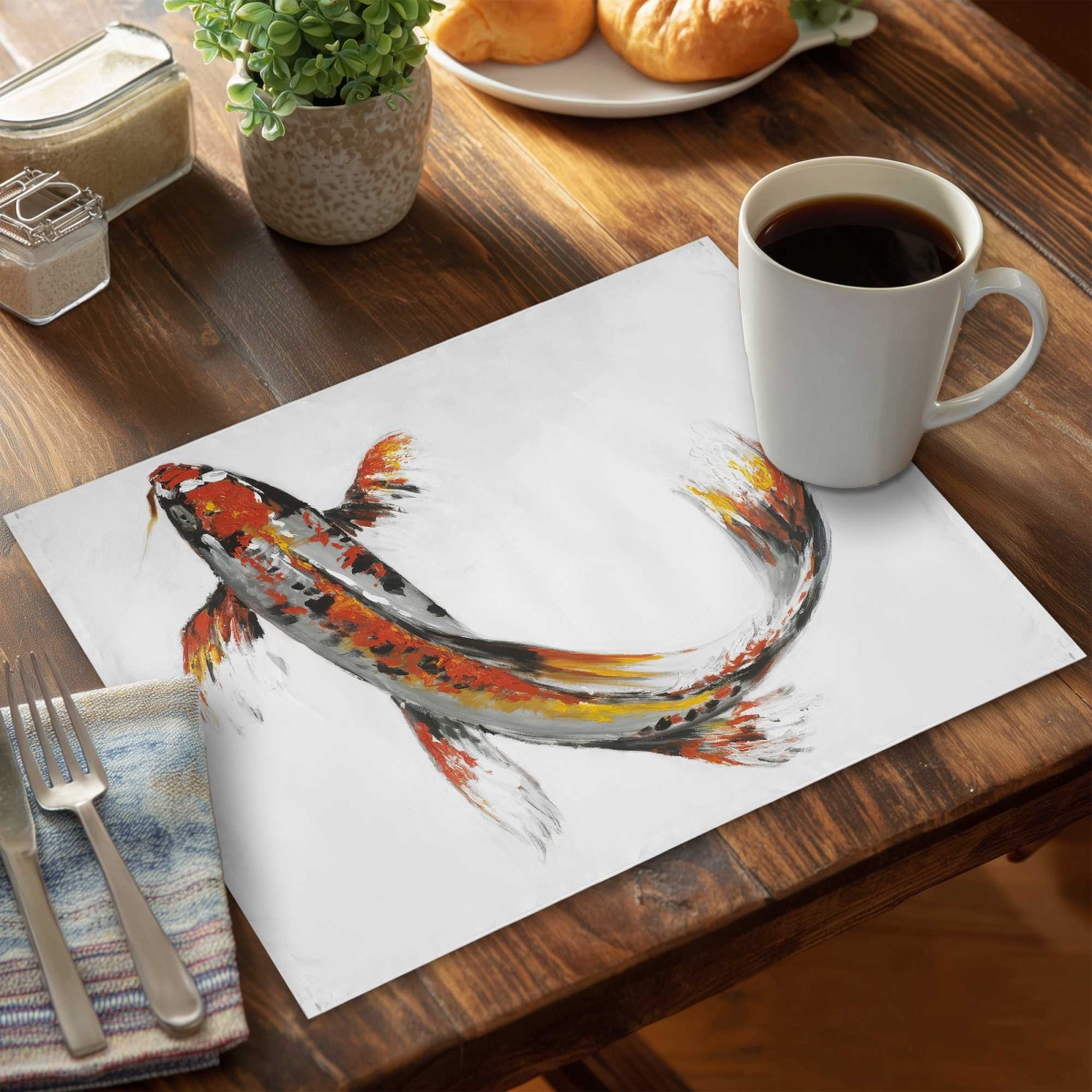 Picture of Begin Home Decor C6PP1418542U2J 14 x 18 in. Butterfly Koi Fish Placemat - Stylish Polyester Home Decor - Set of 6