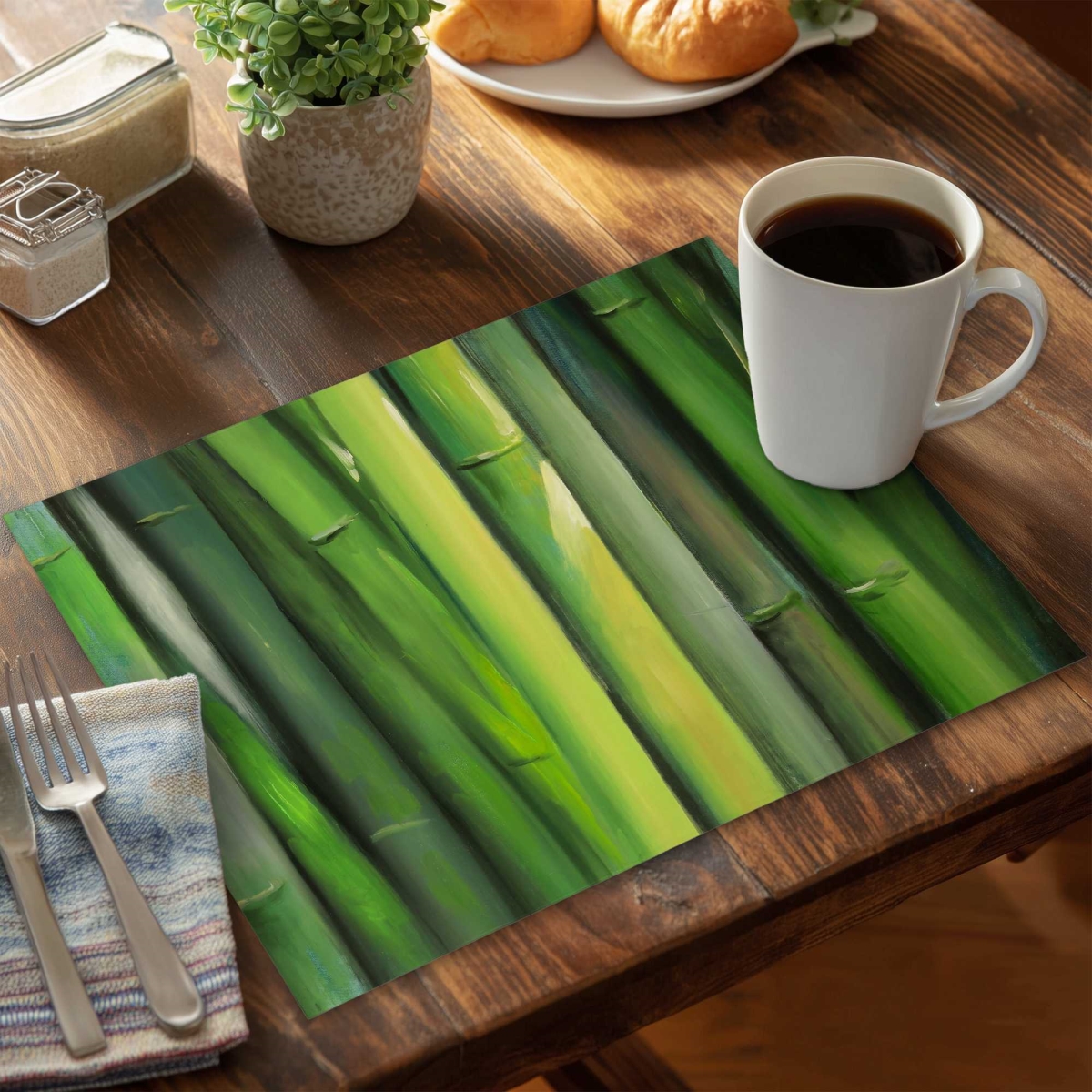 Picture of Begin Home Decor C6PP14185UG6Y5 14 x 18 in. Bamboo Plant Polyester Placemat for Stylish Home Decor - Set of 6