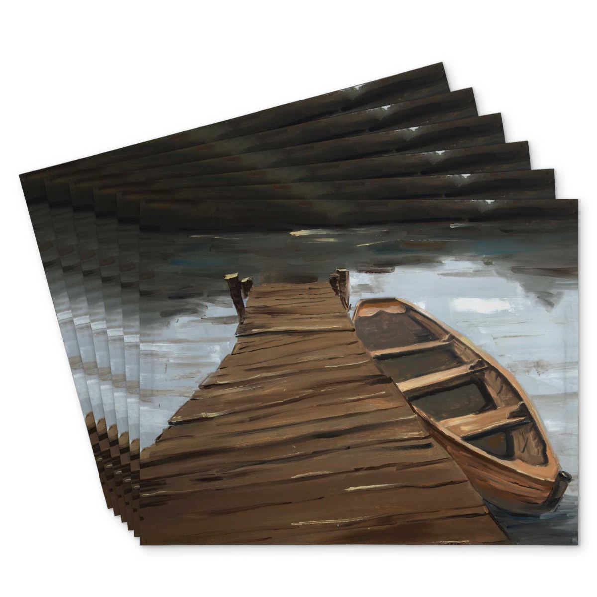 Picture of Begin Home Decor C6PP14186M5GBU 14 x 18 in. Lake, Dock & Boat Polyester Placemat - Home Decor Accent - Set of 6